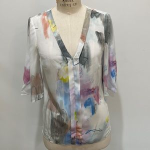 J.Crew watercolor blouse 100% silk size XXS